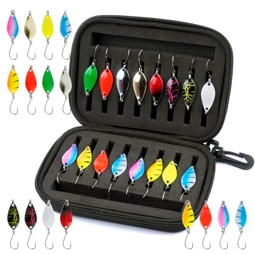 PUWOWYE Forellen Spoon Set Forellenköder, 16 Stücke Kunstköder Spinner Blinker Set AngelKöder 2.5g/ 3.5g/5g Angelzubehör mit Aufbewahrungsbox für Hecht Zander Barsch Forelle