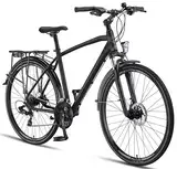 Licorne Bike Premium Touring Trekking Bike in 28 Zoll Aluminium Scheibenbremse Fahrrad für Jungen, Mädchen, Damen und Herren - 21 Gang-Schaltung - Mountainbike - Crossbike (Herren, Schwarz)