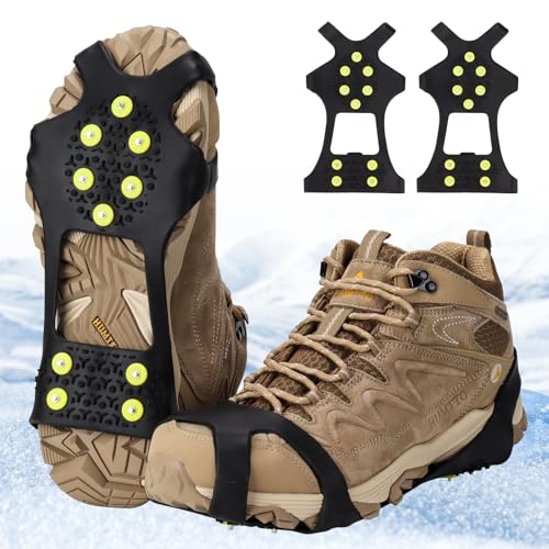 WeiaiziY Spikes für Schuhe Winter, Schuhspikes Schnee und EIS Anti Rutsch, Spikes Schuhe Schuhkrallen mit 10 Zähne, Schuh Spikes Grödel Steigeisen Ice Grips Klampen Eisspikes für Damen und Herren