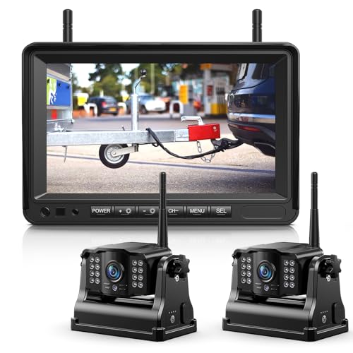eRapta 7“ FHD Monitor 2 Kabellos Digital Rückfahrkamera, mit 1080P Monitor:9600mAh Akku 2 Mins DIY Installation, IP69K Wasserdicht Magnetische Rückfahrkameras für Auto, LKW, Van, SUV, Wohnmobil