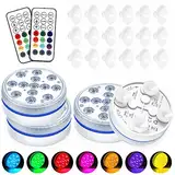 yotutun Unterwasser LED Licht, 16 RGB Farbwechsel Poolbeleuchtung Unterwasser Licht mit RF Fernbedienung Saugnäpfen IP68 Wasserdichte LED Pool Lichter Dekorative Lichter für Pool Teich (4 Stück)