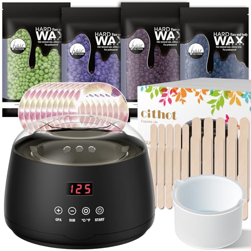 Waxing Set,LCD-Display,Silikonschale,Wachswärmer Wachs Haarentfernung mit 400g Waxing Perlen,20 Holzspateln,10 Papierringe zu Hause CITHOT