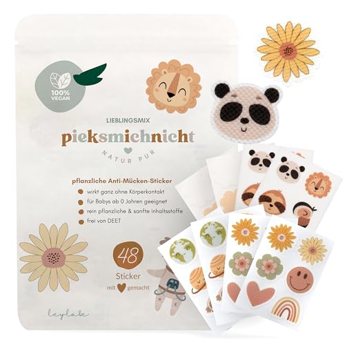 pieksmichnicht 48 STÜCK Pflanzliche Anti-Mücken-Aufkleber für Babys und Kinder Mückenschutz Insektenschutz Mückensticker Patches Pflaster DEET frei (Mix)