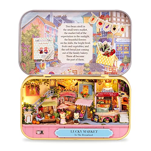Cuteefun DIY Box Theater Miniatur Haus Kit zum Bauen von Eisenbox DIY Theater Puppenhaus Kit Handgemachtes Mini Welt in Box Bastelset Häuschen Geschenke Dekoration (Glücksmarkt)