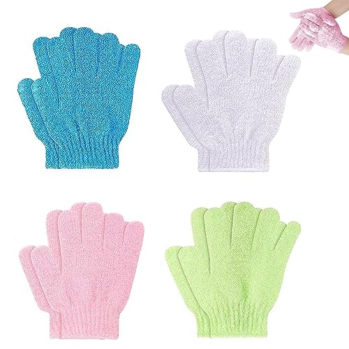 4 Paar Peelinghandschuh, Peeling Handschuhe Körper Dusche Scrubbing Handschuh, Saunahandschuh, Handschuhe für Dusche Spa Massage Tote Haut Entferner Peeling Mitts Badezubehör (4 Farben)