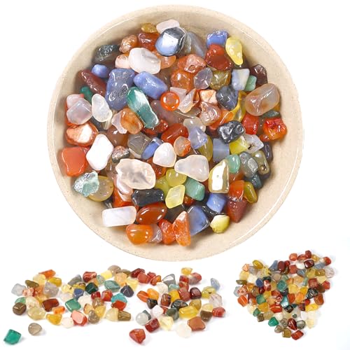 HIKPACKER 300g Mix Achat Edelsteine Set, 9mm-12mm Mini Bunt Naturstein Trommelsteine, Halbedelsteine in Verschiedenen Form, Unregelmäßige Edelstein für Aquarium Blumentopf Deko Steine Heilsteine