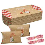 NAROSEBE 24 Stück Kraftpapier Geschenkschachtel Weihnachten Geschenkbox Klein Geschenkverpackungen, Kissenschachtel Pralinenschachtel Weihnachten Süßigkeiten Box für Weihnachten Geschenke