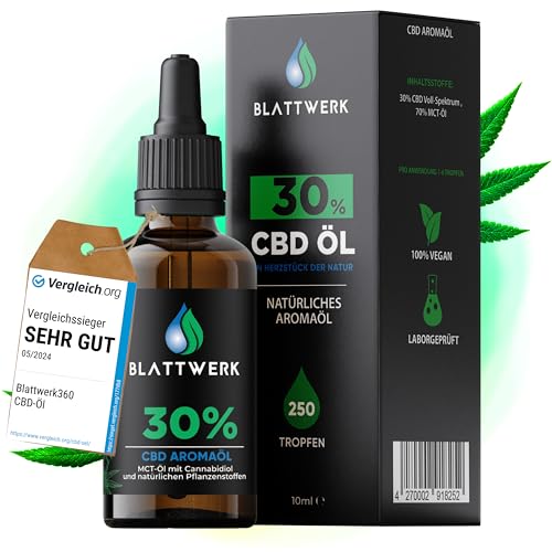 CBD Öl 30% - Vollspektrum Extrakt CBD Tropfen - Deutsche Qualitätsmarke - Cannabidiol Tropfen - Echtes Cannabisöl - Deine natürliche Alternative - 10ml - 250 Hanföl Tropfen - 3000mg CBD - BLATTWERK