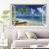 TOARTI 3d Palmen Meer Strand Beach Wandtattoo,85*55cm(BxH),Wandtattoo Wohnzimmer Landschaft,Selbstklebend Wandsticker Baum Poster,Vinyl Wandaufkleber Kaputter für Wohn chlafzimmer Küche Bad Aufkleber