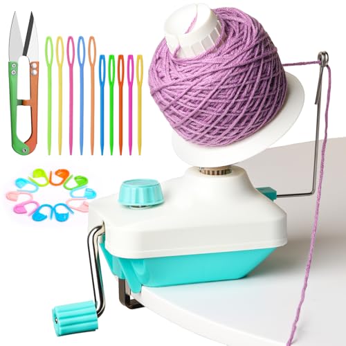 Ruasol Wollwickler, Wollwickler Garnwickler, handbetriebener, einfach zu installierender Garnkuchenwickler-Spinner, Strickgarnrolle mit Garnnadel-Set zum Häkeln, der Helfer für Strickliebhaber