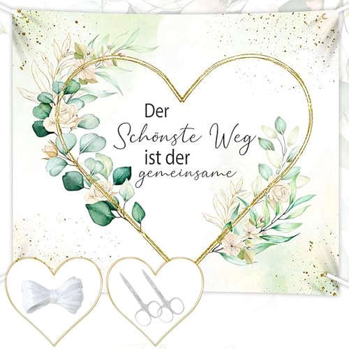 Hochzeitslaken zum Ausschneiden, 200x180cm Herz zum Ausschneiden Hochzeit mit 2 Scheren und Seil Bettlaken Hochzeit Ausschneiden Perfekt für Hochzeitsdekorationen Love banner kit Standesamt Deko