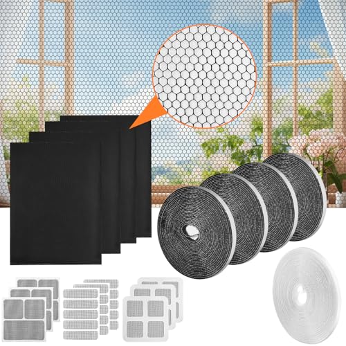 Omsscun 4Stk Fliegengitter Fenster Insect Stop, Insektenschutz Fenster Mit Klettverschluss 1.3m * 1.5m, Bildschirmfenster reparieren für Fenster schützen die Familie vor Insekten