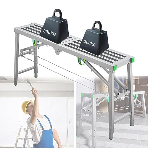 Arbeitsplattform Klappgerüstausrüstung - Tragbare Gerüstarbeitsplattform Gerüstturmleiterhockerbank für Decken - Maximale Belastung 880 Pfund, 5-Gang-Höhenverstellung/a / 200X40Cm