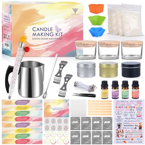 Kerzen Selber Machen Set, 162 Candle Making Kit Zubehör Enthalten 480g Wachs, Wachsschmelztiegel, Kerzentattoos, 8 Farbstoffen, 4 Düften, DIY Gießen Kerzen für Kinder Erwachsene