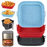 Alyvisun Silikonform für Heißluftfritteuse, 3 Stück Airfryer Silikon Backform Wiederverwendbar Silikoneinsatz Quadratisch Silikonmatte Liners für Air Fryer, Mikrowelle, Ofen(Rot+Schwarz+Himmelblau)