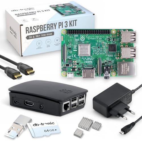 Raspberry Pi 3 B Starter-Set | Netzteil | Gehäuse | 64GB Edition | HDMI Kabel 1m | USB-Kartenleser | Kühlkörper | Raspberry Pi 3 B 1GB RAM