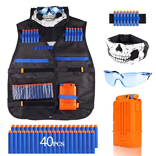 Taktische Weste Jacke Set für Nerf Guns N-Strike Elite Serie,Taktische Weste Jacke Set für Kinder,Dart-Beutel, Taktische Masken, Hand-Armband und Schutzbrille für Jungen Blau