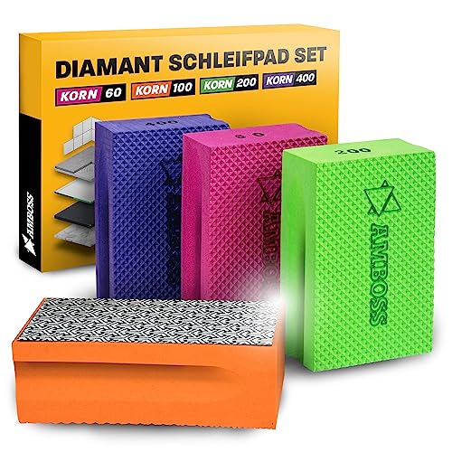 Amboss Werkzeuge Schleifklotz Set Korn: 60-400 - Diamant Schleifpad - Schleifschwamm/geeignet für Fliesen + Feinsteinzeug + Glas + Granit + Marmor