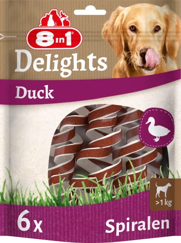 8in1 Delights Duck Kau-Spiralen - gesunder Kausnack für Hunde, hochwertiges Entenfleisch eingewickelt in Rinderhaut, 6 Stück