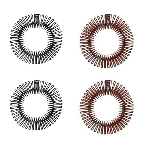 4 Stück Voll Kreisförmig Stretch,2 Farben Kamm Flexibler Kunststoff, Flexible Kamm, Kreisförmig Stretch für Mädchen(Schwarz+Braun)