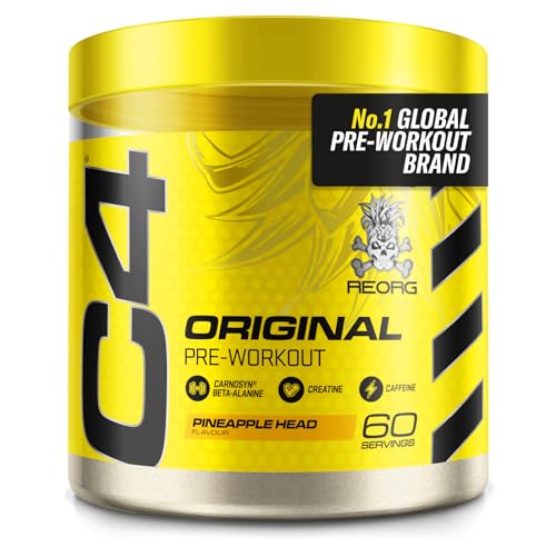 C4 Original Pre Workout Pulver, Pineapple Head, 60 Portionen | Zero Sugar Pre Workout Energy Drink Pulver mit 150mg Koffein, 1500mg Creatin Monohydrat, 1600mg Beta Alanin