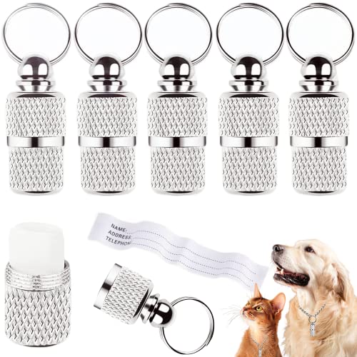 Address Tags for Dogs Pendant, Pack of 6 Dog Cat Collar Tag with Key Ring, Waterproof Address Capsule for Pets