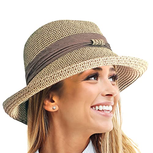 TOSKATOK® Ladies Womens Adjustable Summer Sun Hat Fashion Foldable Roll Brim Trilby Bowler-1