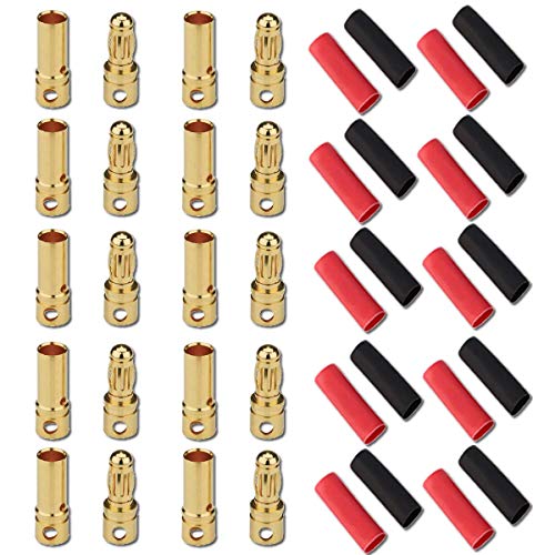 10 Paar (20 Stück) 3,5mm 3.5mm Goldkontaktstecker Steckverbinder Goldstecker Stecker Buchse inkl. Polyolefine Schrumpfschlauch für Lipo Akku (10x Paare 3,5mm)