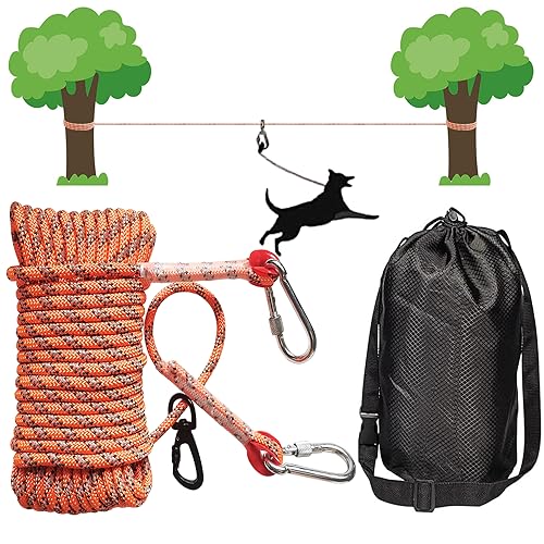 TUAHOO 15m Tie Out Leinen Hofleine für Hunde, Tie Out Cables Trolley Läufer Kabel für mittlere bis große Hunde bis 136 kg, Hundeleine für den Hof und Camping (Orange)