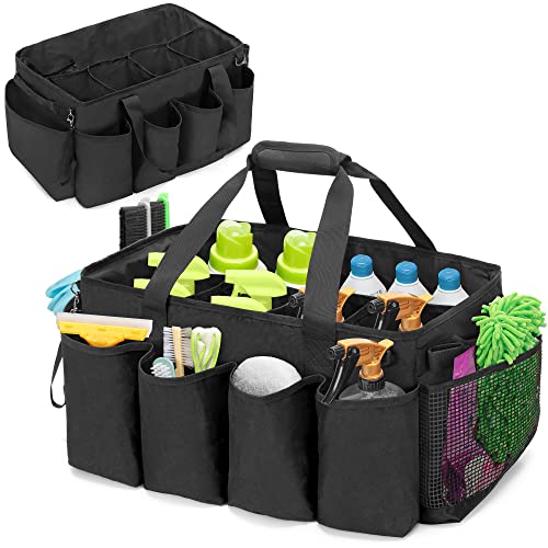 HODRANT Extra Großer Reinigungs Caddy Organisator, mit Stabilem Pad & Griffen, Reinigungs Aufbewahrungs Tasche für Reinigungs Produkte,Nur Tasche,Schwarz