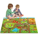 Oriate Glücklich Spielteppich Bauernhof für Kinder, Spielteppich Kinder Aktivitäts Spielmatte, Interaktive Eltern Kind Spielmatte für Bauernhof Spielzeug Traktor, Lernspielzeug Geschenk 120x80CM