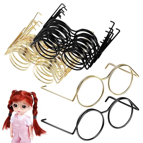 TOYANDONA 20 Stück Mini-Puppenbrillen Metalldrahtrand Klare Brillen Stoffpuppen-Anziehbrillen Klassische Retro-Sonnenbrillen Für Bastelarbeiten Puppen Haustiere Kostüme Cosplay