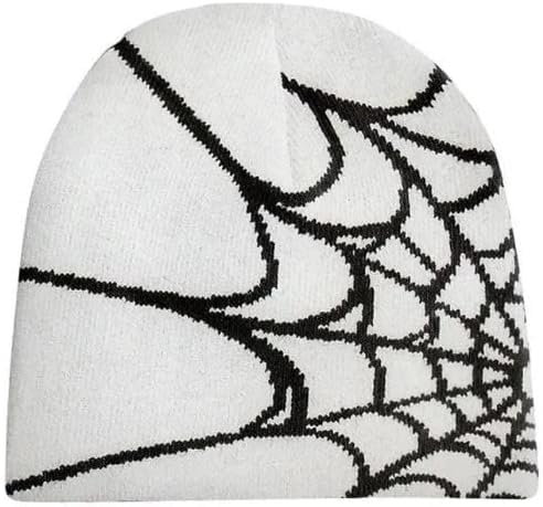 RYMAUP® Spider Web Hat spider web beanie,hat,Slouch Beanie Leichte Jersey,Y2k Baggy Slouchy Beanie Cap Skull Cap Beanie,Sie Herbst Frühling,Schwarz weiß