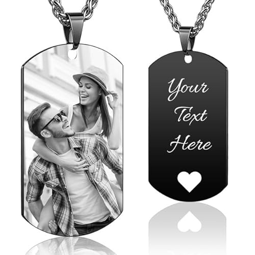 Rainsar Halskette mit Bild,Personalisierte Kette mit Bild,Herzkette mit Bild/Dog Tag Personalisiert Kette/Orbicular Foto Kette,Kette Herren mit Gravur Text Geschenk füR MäNner/Frauen Schmuck