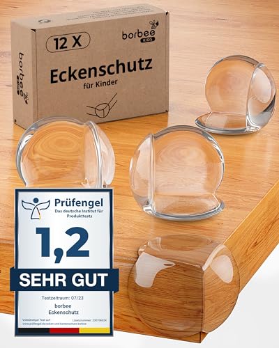 borbee® Kantenschutz Baby und Eckenschutz zur Kindersicherung (12 Stück) - Extra starker Halt, transparent & mit einfacher Anwendung für alle Möbel - Bietet maximale Sicherheit für Baby und Kinder