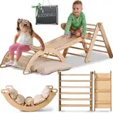 4-in-1 Montessori Klettergerüst Set: Indoor Kletterdreieck, Kletterbogen mit Kissen, und Rutsche für Kinder, Indoor Spielplatz 1-3 Jahre