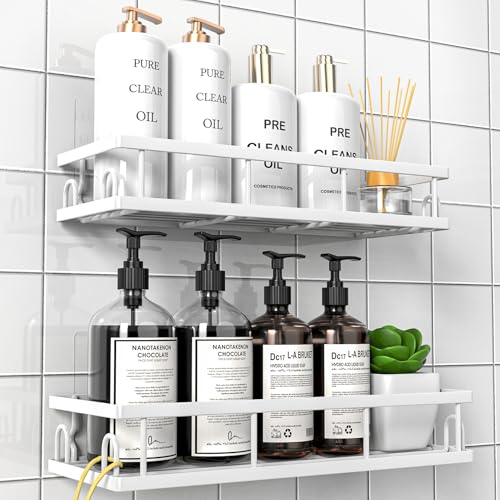 UUlioyer Duschablage Ohne Bohren, Wasserdichter und Rostfreier Duschregal, 2 Stück Badezimmer Regal Organizer, Shampoo Duschgel Halterung für Dusche (Weiß- 2 Stück)