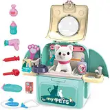 Gifts2U Katzen Tierarzt Spielzeug für Kinder Tierarztkoffer Kinderspielzeug Rollenspiel Rucksack Spielzeug Mädchen Erziehen Sich Haustiere Kümmern Spielzeugkatzen Können Singen 3 4 5 6 Jahre