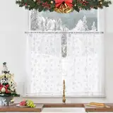 TOPICK Weihnachten Sheer Scheibengardinen mit Tunnelzug Schneeflocke Bistrogadine Fenstervorhang Voile Licht-Filterung Kurzer Küchenvorhang für Schlafzimmer Kinderzimmer 65x60cm (BxH) 2er Set Weiß