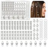 Kieswan 100 Stück Dreadlocks Schmuck Wikinger Haarschmuck Silber, Metall Haarringe für Zöpfe, Verstellbar Cuffs Haarperlen Haarspiralen für Braids Zubehör Dekoration