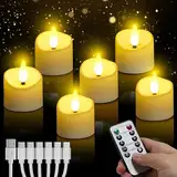 daphomeu Wiederaufladbar LED Teelichter mit Timerfunktion 6 Stück, Flammenlose LED Teelichter mit Fernbedienung, Elektrische LED Kerzen für Hochzeiten Partys Halloween Weihnachten Heimdekoration