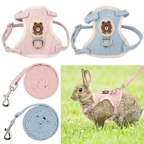 2 Stück Kaninchen Leine,Verstellbare Hasenleine,120cm Weiches Kaninchen Leine,Kaninchen Zubehör,Kaninchen Geschirr Für Kaninchen, Katzen, Kleine Hunde Und Andere Kleine Haustiere (Blau und Rosa)