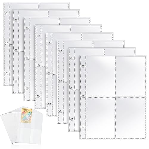 Sammelkarten Hüllen 400 Pockets Leere Pokemon Hüllen Photocard Sleeves 50 Seiten Doppelseitiges Sammelalbum Transparent Karten Folien Trading Einzeln für 3 Löcher Ringbüchern zum Sammeln und Tauschen