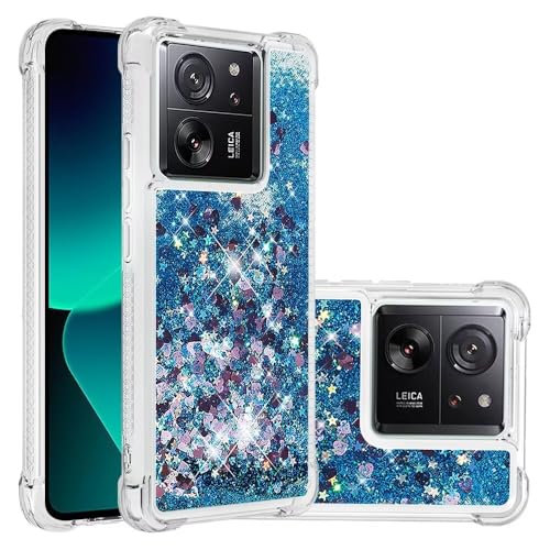 Nadoli Glitzer Treibsand Hülle für Xiaomi 13T/13T Pro,Silikon Stoßfest Handyhülle Transparent TPU Bumper Schutzhülle Flüssig Durchsichtig Quicksand Case