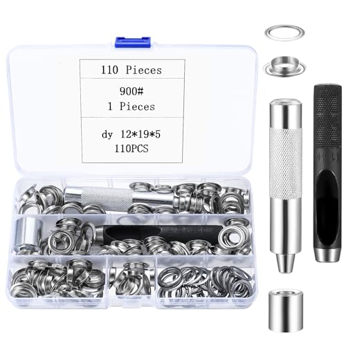 110 Sätze Ösen Werkzeug Set 12mm, Ösen Set, Ösen für Planen Ösenzange Grommet Werkzeug Kit, Metall Ösen mit Stanzwerkzeug für Stoff Leder Vorhang Schuhe Abdeckung Ösen Kit