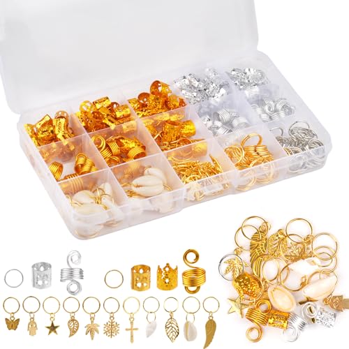 230 Stück, Haarschmuck für Zöpfe, Verstellbar Schmuck Haarspiralen Clips, Metall Haarschellen, Dreadlock Haar Accessoire, Haarspiralen Clips, zum Haarstyling(Gold/Silber)