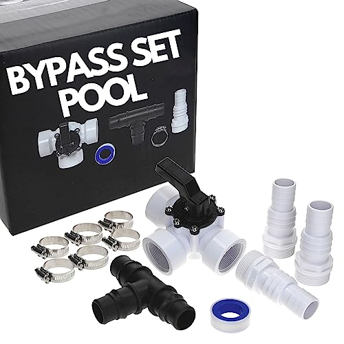 Amapool Bypass Set Pool 38mm I 12-teiliges Set für Poolheizung und Sandfilteranlage I 3-Wege-Ventil Pool I Anschlussset Pool I Komplettset für Poolschlauch 32mm und 38mm