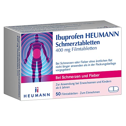 Ibuprofen HEUMANN Schmerztabletten 400 mg Filmtabletten: bei leichten, bis mäßig starken Schmerzen, fiebersenkende & entzündungshemmende Tabletten, 50 St