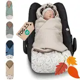 ULLENBOOM Einschlagdecke Babyschale, 100% OEKO-TEX Materialien, Ideal für Herbst und Winter, Floral-Sand (Made in EU) - Babydecke für Kindersitz oder Kinderwagen, kuschelige Decke für Babys