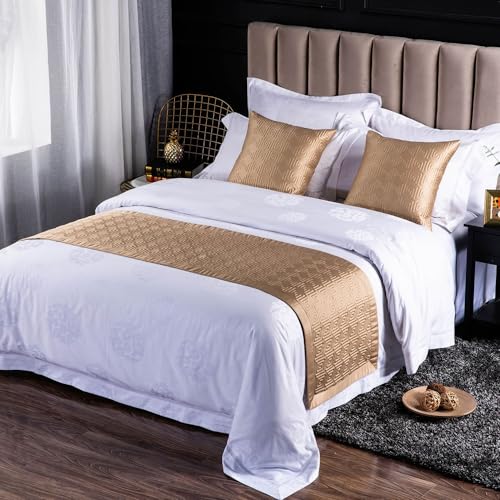 QRGMKL Neue einfarbige Bettläufer weiche, hautfreundliche Bettschals Hochpräzise geometrische Jacquard-Bettwäsche-Schutz-Tagesdecke für das Heimschlafzimmer Hotel-Gold A||240X50cm for 1.8m Bed